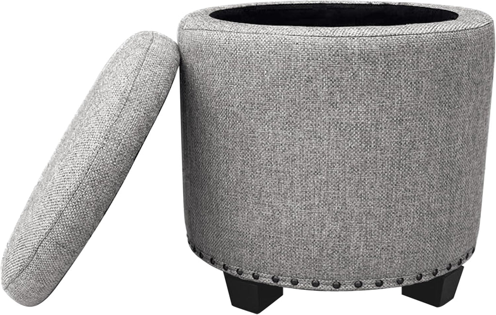 HomePop 18.5" Round Storage Ottoman with Nailheads - Heathered Gray