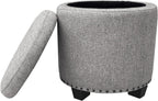 HomePop 18.5" Round Storage Ottoman with Nailheads - Heathered Gray