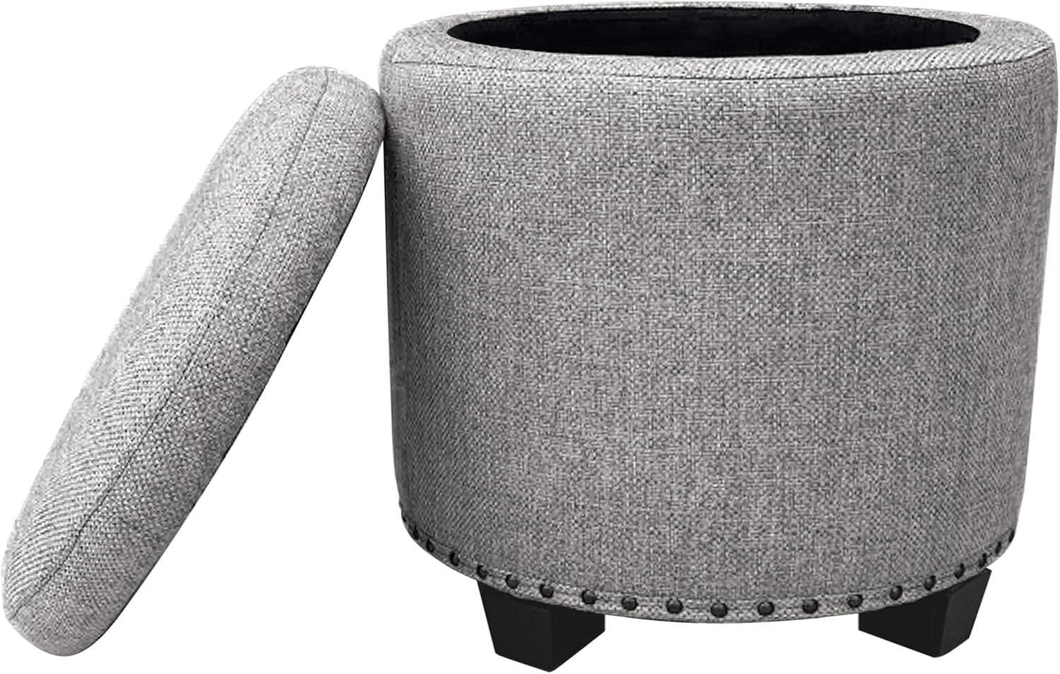 HomePop 18.5" Round Storage Ottoman with Nailheads - Heathered Gray