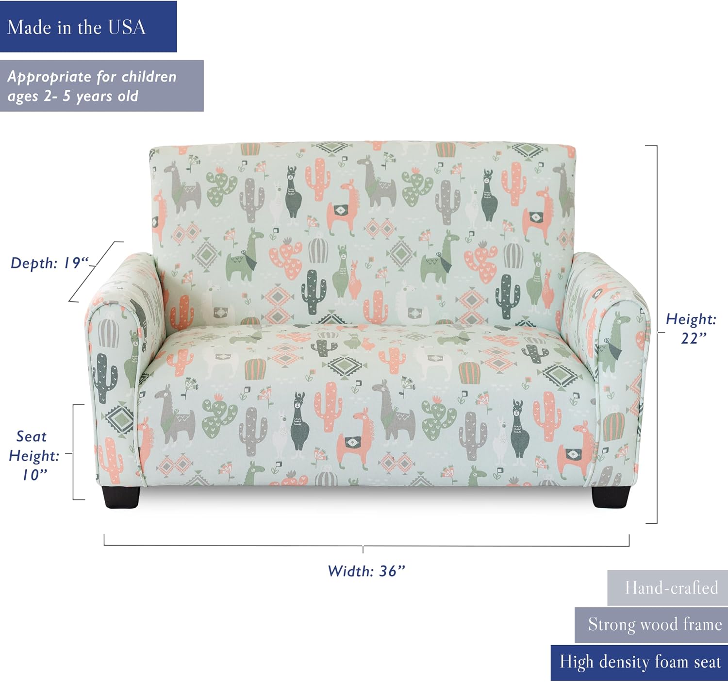 Toddler Upholstered Sofa (Llama Print)