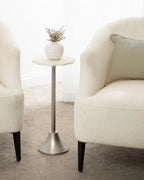 Kate and Laurel Sanzo Modern Pedestal Drink Table, 10 x 10 x 23, White Marble and Silver, Decorative End Table with Scalloped Marble Tabletop for Use as Small Plant Stand or Cute Martini Table