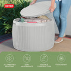 Keter Circa 37 Gallon Resin Deck Box Stool, All-Weather Outdoor Storage Seat with Rattan-Look Finish, Durable Patio Storage Bench for Cushions, Garden Tools, Pool Accessories