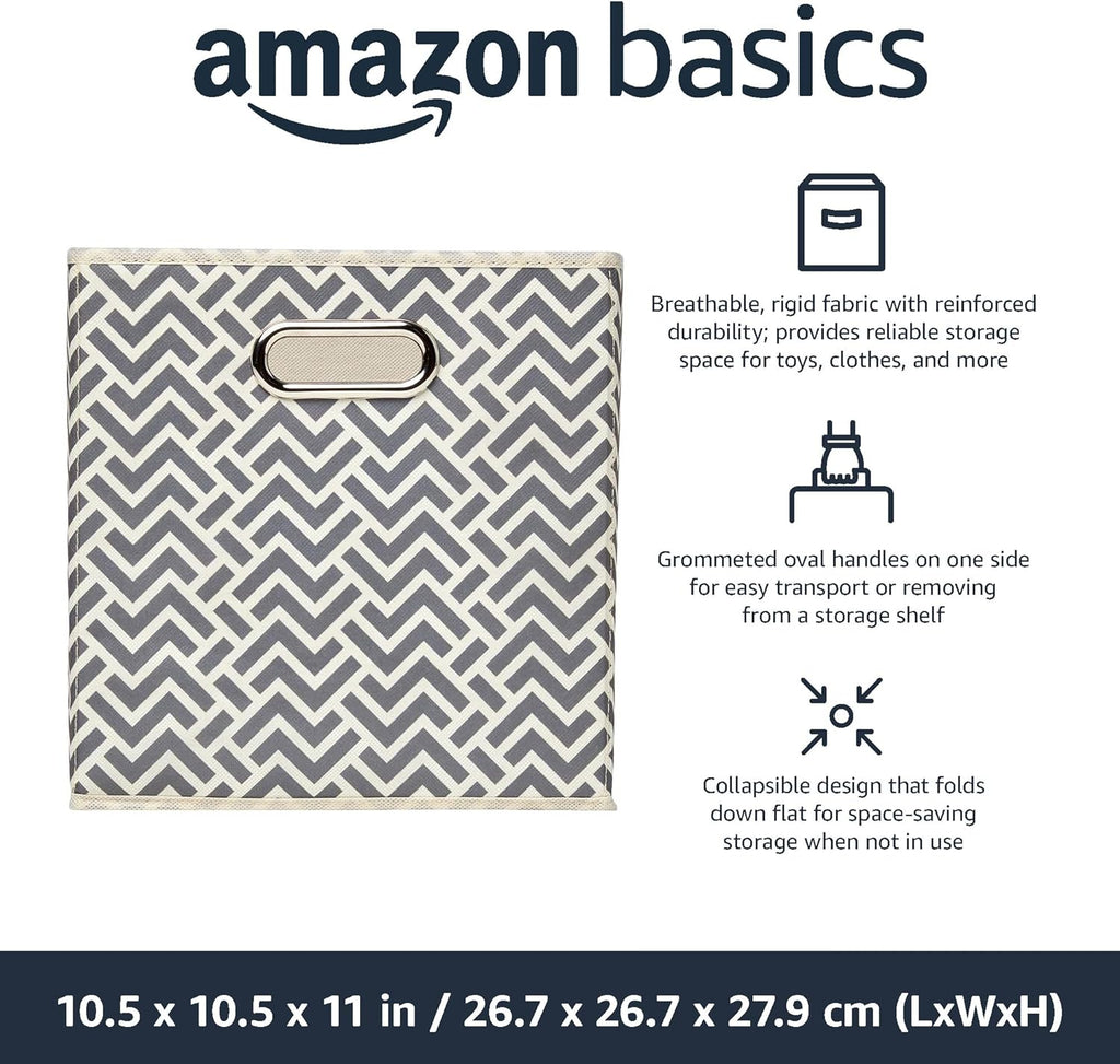 Amazon Basics Collapsible Cube Storage Organizer Bins, 24-Pack, 10.5 x 10.5 x 11 inches, Chevron Grey