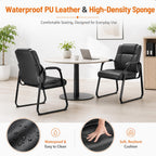 Simple Deluxe 2pcs Leather Guest Chairs with Padded Arms & Sled Base, Single Wheelless Stationary Lounge Seat, Ideal for Conference, Reception, Lobby, Home Office and Bedrooms, Black
