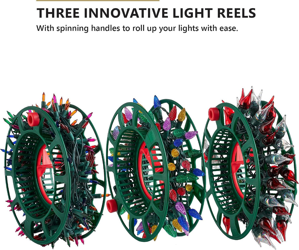 ZOBER Christmas Light Storage Reels - Christmas Light Organizer with 3 Plastic Wheels - 600D Oxford Fabric - Fits 200 Mini Lights per Spool, Lights Storage - Stitched Reinforced Handles - Red