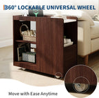 Garvee Narrow End Table with Charging Station, Rolling Side Table with Drawer, Adjustable Shelf, 2 AC Outlets, USB and Type-C Ports, Lockable Wheels, Walnut