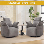 Manual Rocking Chair Nursery, 360° Swivel Recliner Chair with Side Pocket, Glider Reclining Chair for Adults Small Space, Barrel Recliners with 2 Pillows for Living Room, Chenille Light Grey