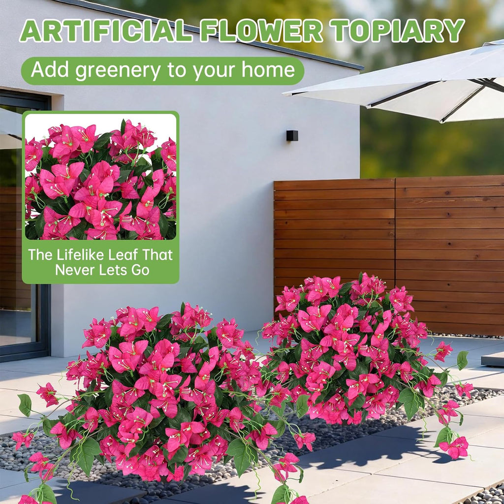 2Pack Artificial Bougainvillea Topiary Ball for Outdoor, Fake Silk Flowers Plants Bushes with Ground Spike, Faux UV Resistant Shurbs Trees for Outside,Front Porch,Patio,Balcony Decor