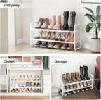 SNTD Shoe Rack - Expandable Shoe Organizer for Closet, Adjustable Metal Shoe Shelf Storage, Stackable Long Shoe Stand Holder for Garage, Entryway, Door Entrance (White, 2-Tier)