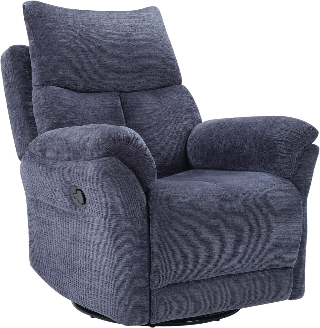 ANJ Swivel Rocker Recliner Chair, Manual Fabric Glider Nursery Recliner Chair, Single Rocking Modern Sofa Home Theater Seating for Living Room, Nursery (Slate Blue)