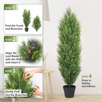 THE BLOOM TIMES Artificial Topiary Cedar Trees Outdoor 4FT Tall 2 Set, Realistic Faux Pine Cypress Shrubs Bushes, UV Resistant Large Fake Evergreen Plants for Front Porch Outside Planter Decor 4 Foot