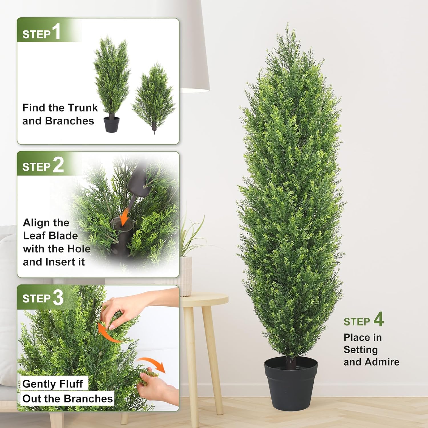 THE BLOOM TIMES Artificial Topiary Cedar Trees Outdoor 4FT Tall 2 Set, Realistic Faux Pine Cypress Shrubs Bushes, UV Resistant Large Fake Evergreen Plants for Front Porch Outside Planter Decor 4 Foot