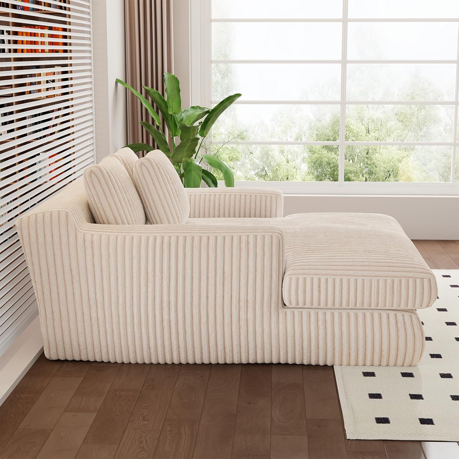 Antetek Oversized Chaise Longue Chair Indoor, Modern 53-inch Upholstered Corduroy Deep Seat Single Cloud Lounge Floor Sofa Couch for Living Room, Bedroom Apartment, Beige