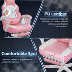 Gaming Chair with Footrest & Lumbar Support, Ergonomic Racing Style Computer Chair, 360° Swivel Height Adjustable Video Game Chair, Massage Office Chair Gaming Equipment, Pink