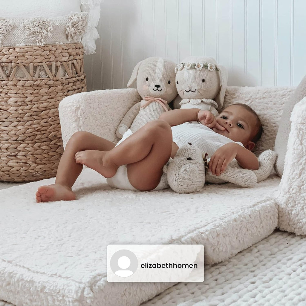 Delta Children Cozee Flip-Out Sherpa 2-in-1 Convertible Sofa to Lounger for Kids, Cream (Pack of 3)