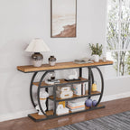 63” Industrial Console Table with 4-Tier Display Shelves, Narrow Long Sofa Table Behind Couch, Entryway/Hallway/Foyer Accent Table with Metal Frame for Living Room (Natrual Wood)