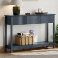 Treocho 47" Fluted Console Table with 3 Drawers, Narrow Long Entryway Table with Storage and Shelf, 2-Tier Sofa Table Behind Couch Accent Tables for Entrance Foyer, Hallway, Living Room, Blue