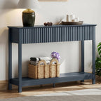 Treocho 47" Fluted Console Table with 3 Drawers, Narrow Long Entryway Table with Storage and Shelf, 2-Tier Sofa Table Behind Couch Accent Tables for Entrance Foyer, Hallway, Living Room, Blue