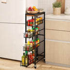 5-Tier Slim Rolling Cart Kitchen Utility Cart, Narrow Kitchen Cabinet with 4 Pull-Out Baskets - Versatile Rolling Storage Cart for Spices, Pantry & Bathroom Organization