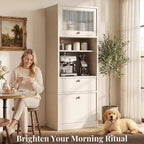 71" Tall Kitchen Pantry Cabinet with Fluted Door & Drawers, White | Adjustable Shelves, Anti-tip Device, Freestanding, Spacious Kitchen, Bathroom Storage, Living Room, Modern Farmhouse Style