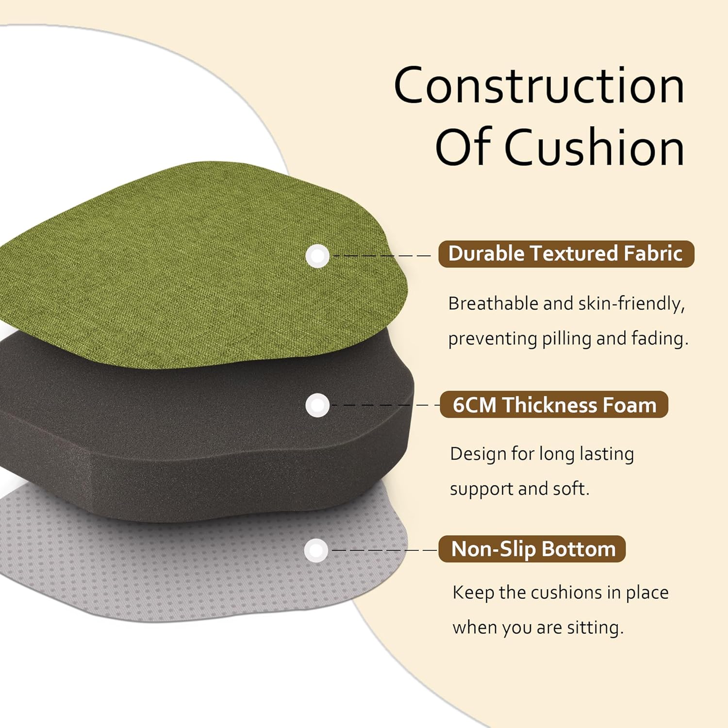 ELFJOY Chair Cushions for Dining Chairs 2.4 Inch Thick Windsor Seat Cushions for Kitchen Dining Room Non Slip Seat Pads with Removable Washable Cover and Ties Set of 2, Green(16.5"x15.5")