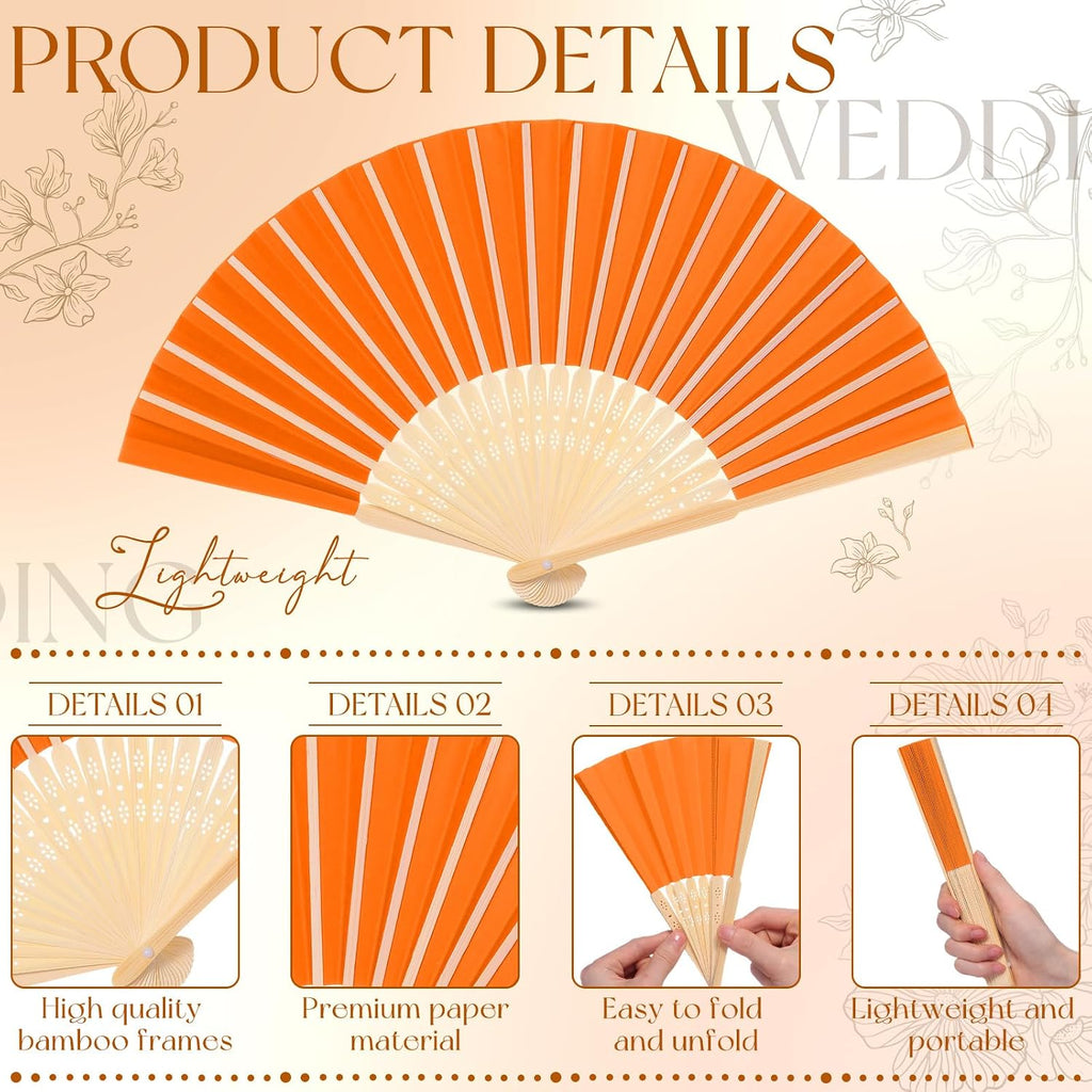 Beeveer 48 Pcs Paper Folding Hand Fans Bulk, 8.3 Inch Handheld Bamboo Multicolored Paper Fans with 3.3 Inch Premade Twist Tie Bows for Wedding Party Favors Bridal Shower Gift DIY Decor (Bright Colors)