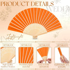 Beeveer 48 Pcs Paper Folding Hand Fans Bulk, 8.3 Inch Handheld Bamboo Multicolored Paper Fans with 3.3 Inch Premade Twist Tie Bows for Wedding Party Favors Bridal Shower Gift DIY Decor (Bright Colors)