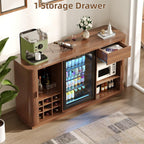 Coffee Bar Cabinet with Fridge Space, Liquor Wine Bar Cabinets with Wine Rack and Glass Holder, Mini Fridge Cabinet with Storage, Fluted Buffet Sideboard for Living Room, Home, Kitchen