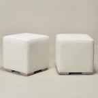 KINWELL 18.5" Wide Modern Square Boucle Upholstered Ottoman with Solid Wood Legs Set of 2, Cube Ottoman Multi-Functional Sofa Footrest, Extra Seating for Living Room, Bedroom, Fully Assembled (White)