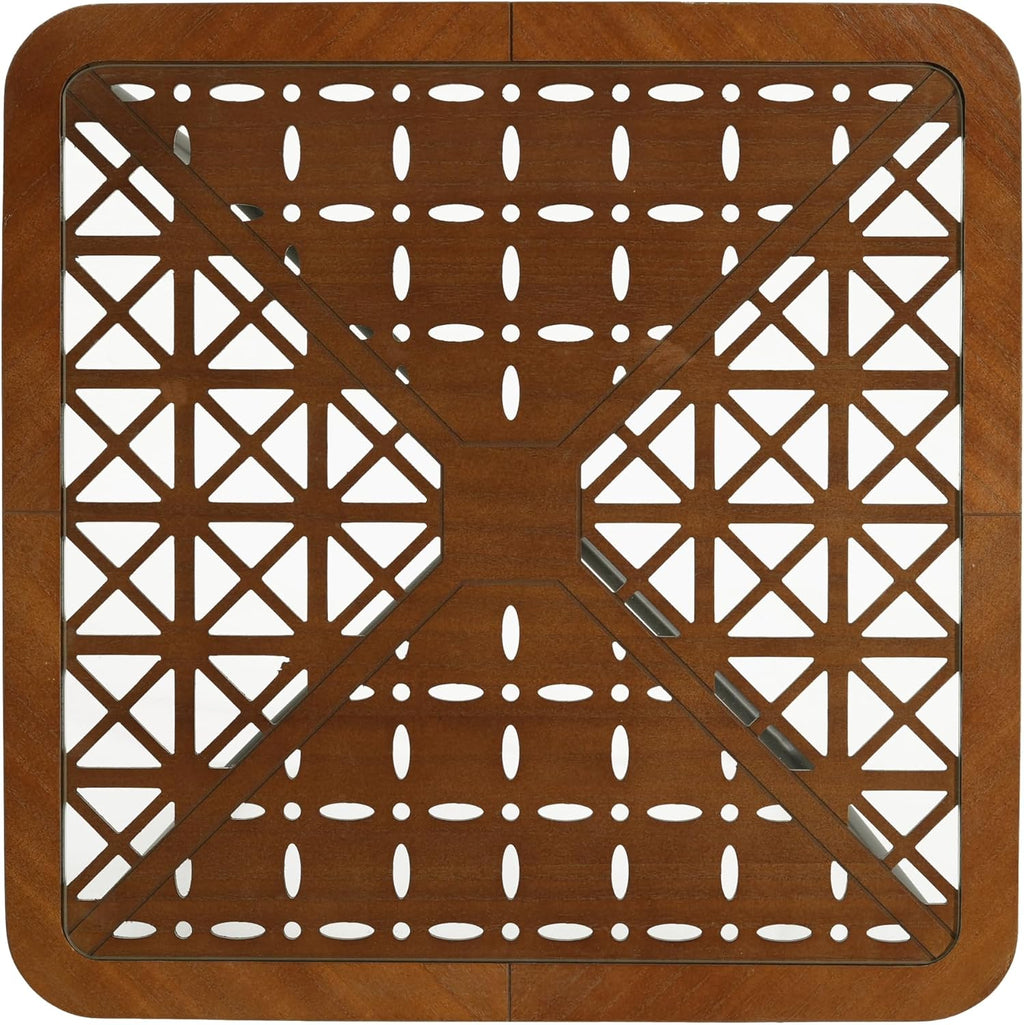 Christopher Knight Home Lyle Industrial Coffee Table with Geometric Glass Top, 23.6" Square Modern Accent End Sofa Side Table for Living Room, Black Finish with Rustic Wood Edge, Brown+Black