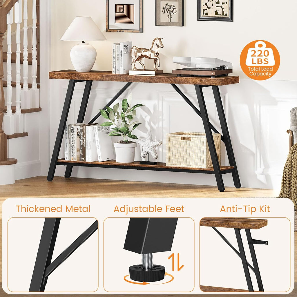 Snughome Entryway Table, 47.2" Long Console Table with 2 Tier Storage Shelf, Sofa Table Behind Couch, Extra Large Entry Table for Entryway,Living Room,Hallway, Foyer, Supports 220 LBS, Rustic Brown