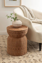 Kate and Laurel Thatch Modern Woven Rattan Round Storage Side Table, 17 x 17 x 21, Natural Rattan, Lift-Top End Table for Use as Hidden Storage Basket, Nursery Toy Storage, or Small Laundry Hamper