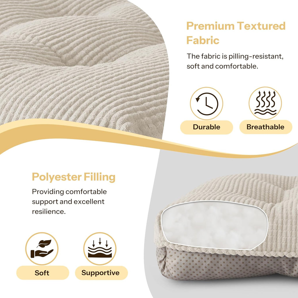 Indoor Kitchen Chair Cushions Set of 4 18"X16.5"X3" Soft Anti Slip Dining Chair Pads Tufted Kitchen Seat Cushion with Ties, Beige