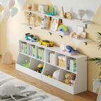 DINZI LVJ Toy Storage Organizer, Kids Bookshelf, Wood Toy Storage Cabinet, 5 Cubby Children Bookcase, 43.3" L Toddler Book Shelf for Playroom, Living Room, Nursery, Hallway, Classroom, White