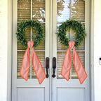 DYSHAYEN Wreath Sash for Front Door,Canvas RIC Rac Trim Wreath Accessories for Yard Doorway Indoor Outdoor Bridal Shower Easter Home (Orange Plaid-Orange Trim)