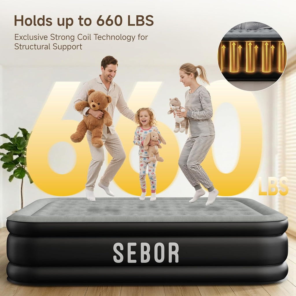 Sebor Air Mattress Twin with Built-in Pump 18", Comfortable Self-Inflating Air Mattress with High-Speed Pump, Durable Blow Up Mattress Twin with Storage Bag for Guests, Camping, Travel