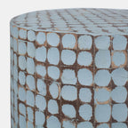 East at Main Boho Side Table Nightstand, Blue Coconut Shell End Table, Handcrafted Accent Furniture for Living Room, Bedroom, or Entryway, Coastal Rustic Decor, Small Round Accent Table