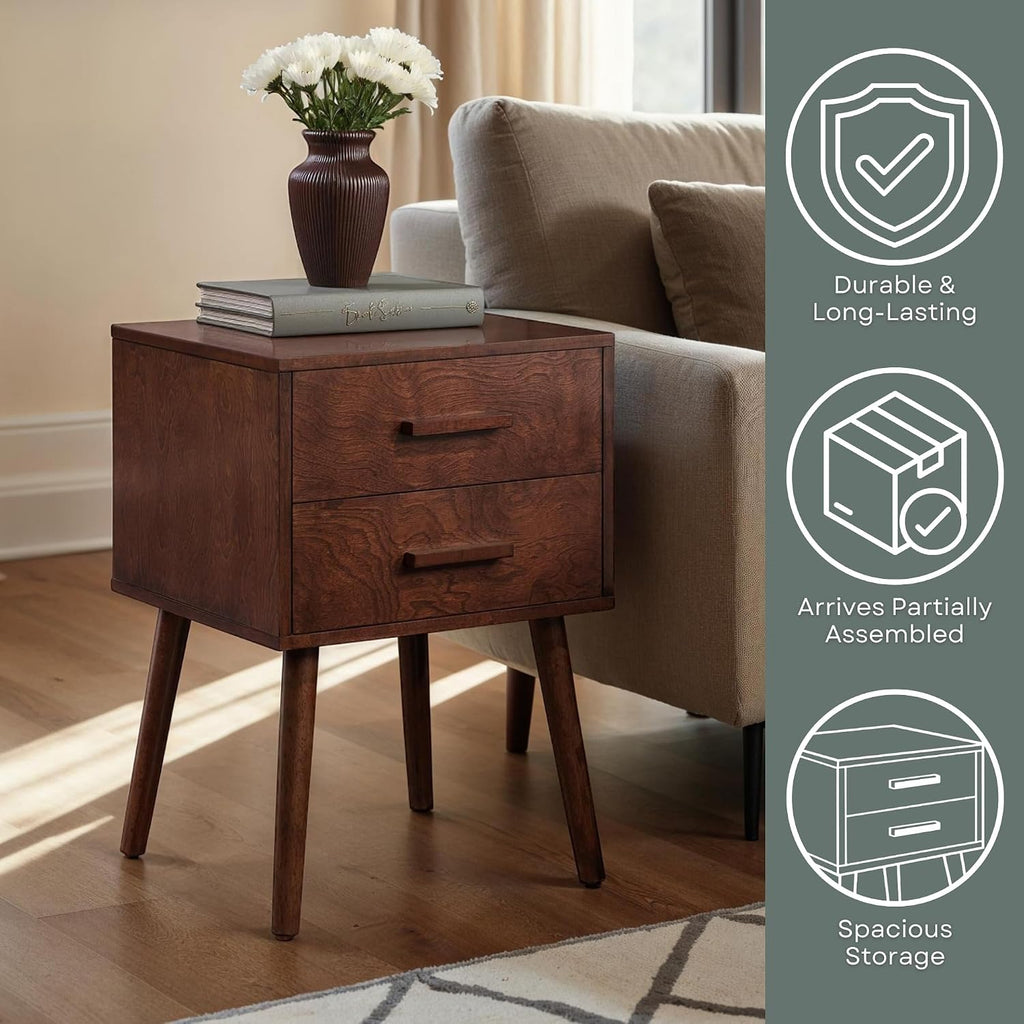 Convenience Concepts Oslo 2 Drawer End Table 15.75" - Mid-Century Modern Side Accent with Storage Drawers for Living or Family Room, Bedroom Nightstand, Espresso/Espresso