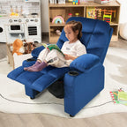 GLACER Kids Recliner, Velvet Adjustable Toddler Lounge Chair w/Cup Holder, Footrest, Lumbar Support, Armrests, Side Pockets, Kids Recliner Chairs for Boys Girls Age 3+ (Blue)