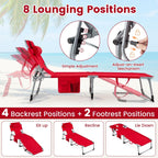 Goplus Tanning Chair, Folding Adjustable Patio Lounger w/Face Arm Holes, 4-Position, 330 LBS, Removable Cushion,Carry Strap, Outdoor Sunbathing Chair, Lightweight Portable Beach Lounge Chair (1, Red)