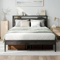 LIKIMIO Full Bed Frame with Headboard, Dark Wood Camas Full with Strong Supports, Sturdy, Noise-Free, No Box Spring Needed, Grey