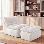 Boneless Chaise Lounge Chair, Faux Fur Ergonomic Chair with Ottoman, High Density Memory Foam No Assembly Lazy Sofa, Indoor Leisure Couch for Living Room Bedroom Office Apartment
