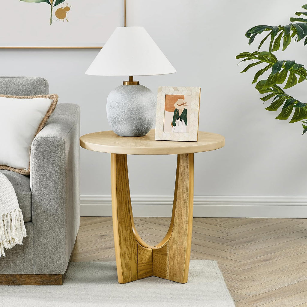 25" Round End Table, Wooden Side Table, Night Stand for Living Room,Reception Room (Oak Color)