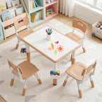 Costzon Kids Table and 4 Chairs, Height Adjustable Toddler Desk Set w/Easy-to-Wipe Graffiti Desktop & 2 Storage Basket for Home, Classroom, Daycare, Playroom, Art Study Table Set (Natural, 5 PCS)