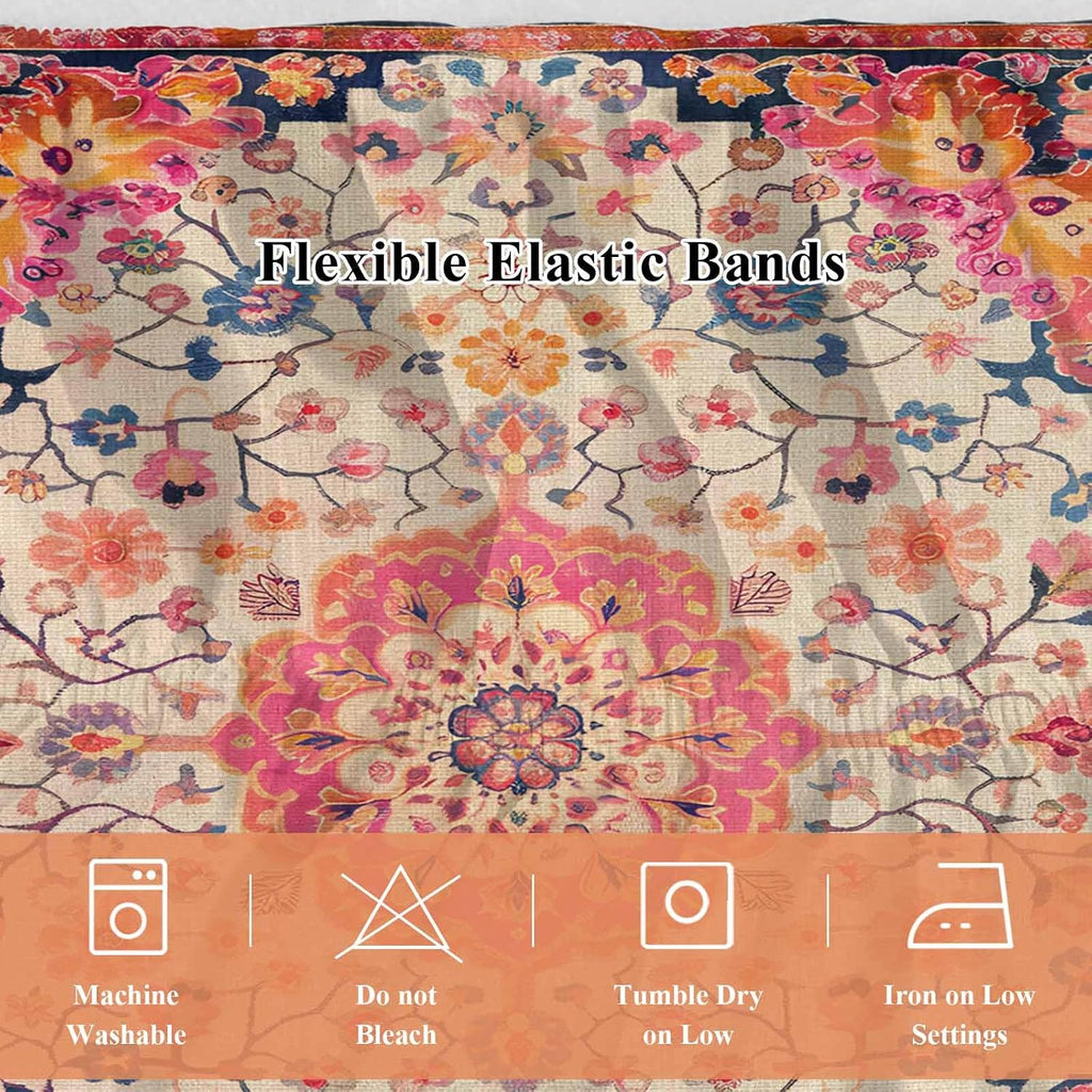 Boho Ethnic Bed Skirt Full/Queen Size Bed Skirting 18 Inch Drop Adjustable Elastic Dust Ruffles Wrap Around Bedskirt Pleated Southwest Aztec Tribal Geometric Aesthetic Bedding Frame Cover for Dorm
