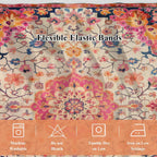 Boho Ethnic Bed Skirt Full/Queen Size Bed Skirting 18 Inch Drop Adjustable Elastic Dust Ruffles Wrap Around Bedskirt Pleated Southwest Aztec Tribal Geometric Aesthetic Bedding Frame Cover for Dorm