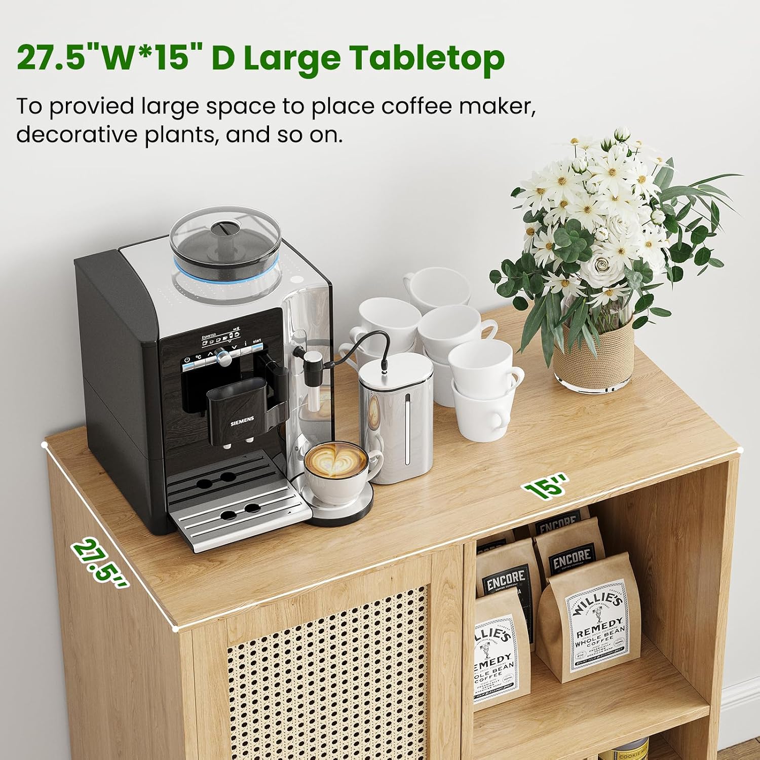 Farini 27.6" Buffet Cabinet with 6 Racks and Rattan Doors,Kitchen Sideboard for Dining Room, Hallway & Living Room, Coffee Bar Storage Console Table,Natural