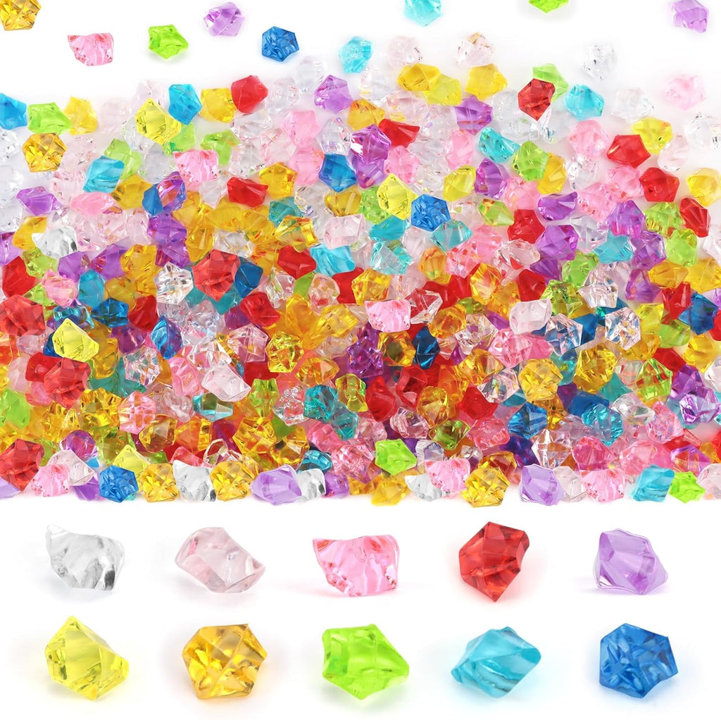 600PCS Multicolored Fake Gems, Crushed Ice Rocks Acrylic Diamond Crystals for Vase Fillers, Home Decoration, Wedding, Crafting, Sensory Bin Filler, Table Scatter (Multicolored)