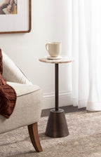 Kate and Laurel Tira Elegant Round Drink Table, 10 x 10 x 22, Brown Marble and Bronze, Modern Glam Circle Martini Table for Use as a Small Bedroom Nightstand or Living Room Plant Stand Option