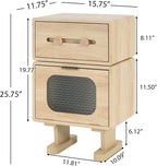 Christopher Knight Home Aurl Storage End Table, Tall Side Table, Robot Design, Rotating Tabletop, 2 Storage Drawers, Spacious Space for Organize, Wooden Nightstand for Living Room Bedroom, Natural